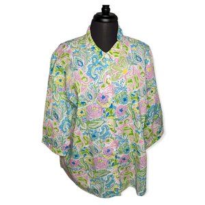 Blair Pastel Button Down 3/4 Sleeve Top Size XL